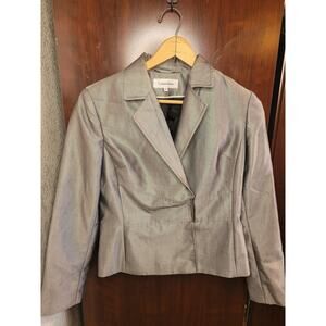 Calvin Klein Women's Silver Metallic Iridescent Blazer | Size 8 | Shimmer Jacket